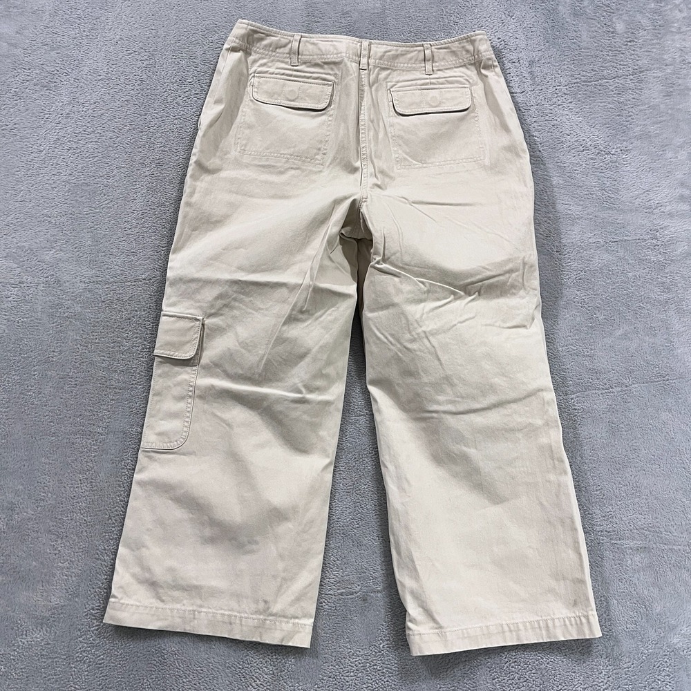 J. Jill Cargo Chino Pants Women 10 Wide Leg Beige Stone Ankle 100% Cotton - Picture 2 of 12